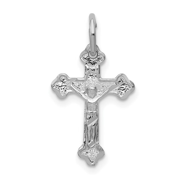 Million Charms 14k White GoldSatin Diamond-cut Crucifix Necklace Charm Pendant